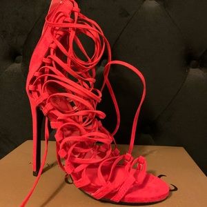 Red tie up heels